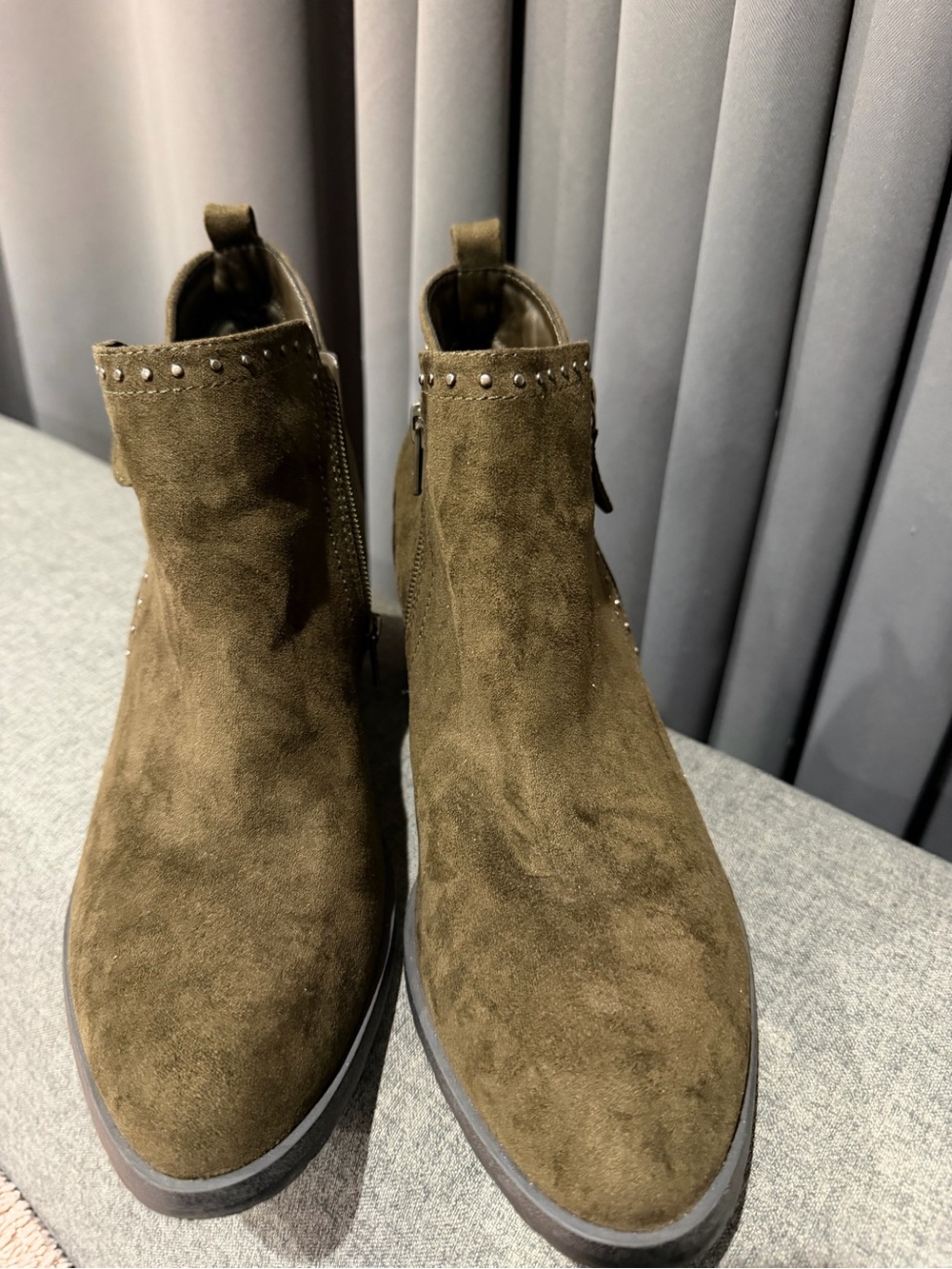 Sonoma Olive Green Suede Ankle Booties with Studs